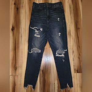 American Eagle Stretch Curvy Medium Blue Distressed High Waisted Jeans NWOT